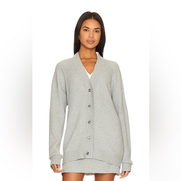 WeWoreWhat Cable Knit Varsity Cardigan in Heather Grey Size M - Picture 2 of 4